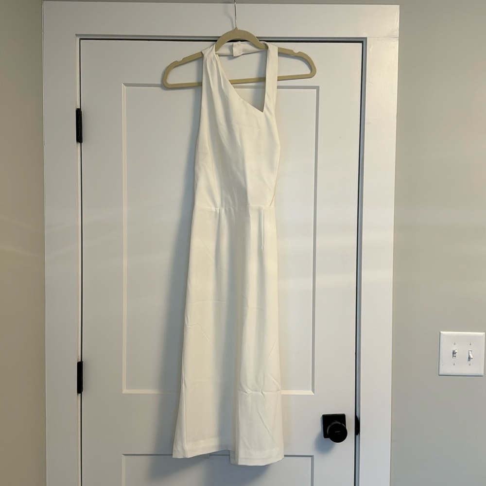 White Asymmetrical Midi Cutout Dress NWT